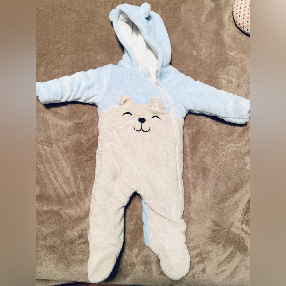 Wonder Nation Baby boy bear ear fleece plush snowsuit